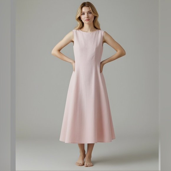 Cotton A- Line Midi Dress Pink - Picture 4 of 8
